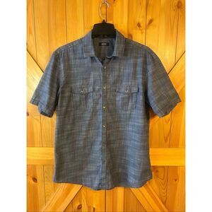 Alfani Men's Button Up Casual Short Sleeve Shirt Blue Size Large (5634)